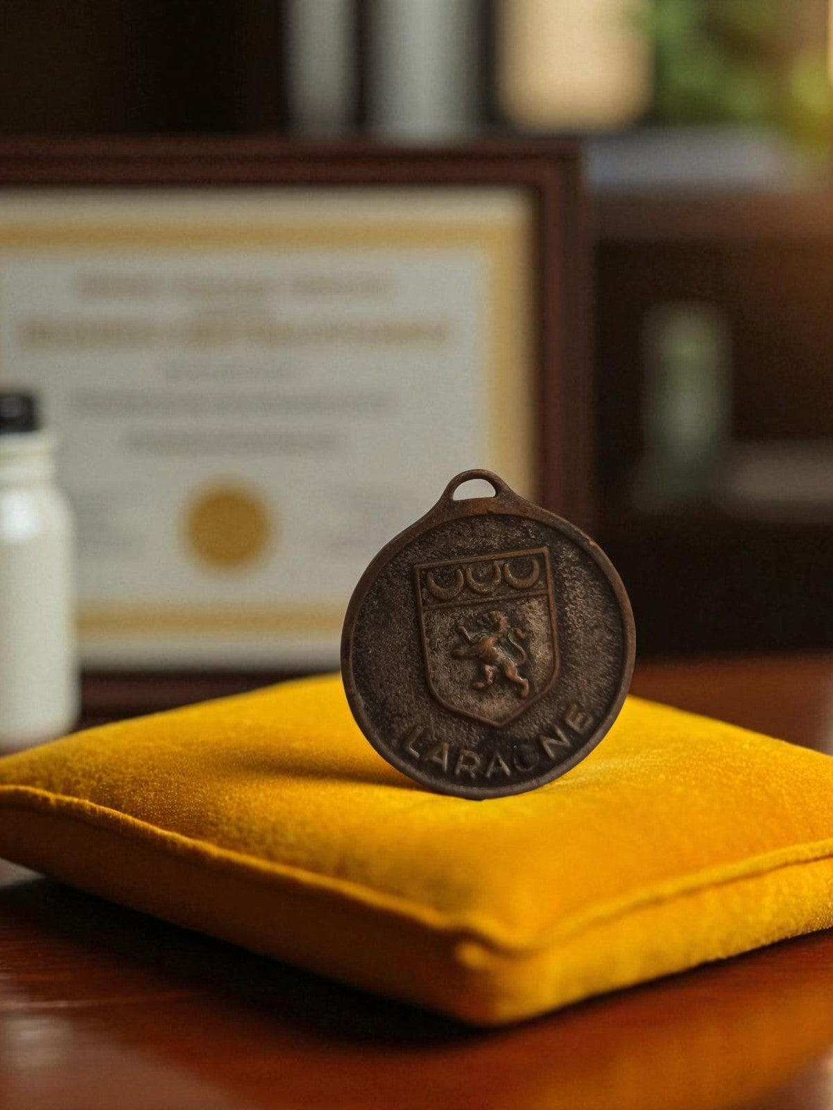 Médaille ancienne Laragne blason relief, vintage, objet rare collection