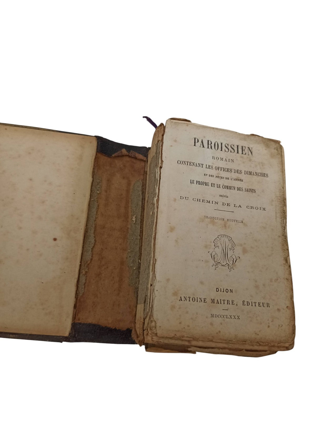 Missel ancien paroissien 1880, couverture noire, fermoir métal, vintage