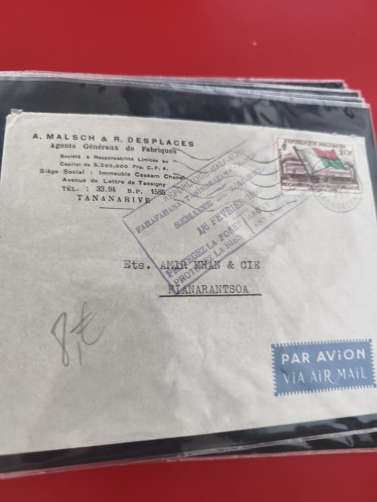 Ancienne enveloppe oblitérée Madagascar Tananarive philatélie Par Avion vintage
