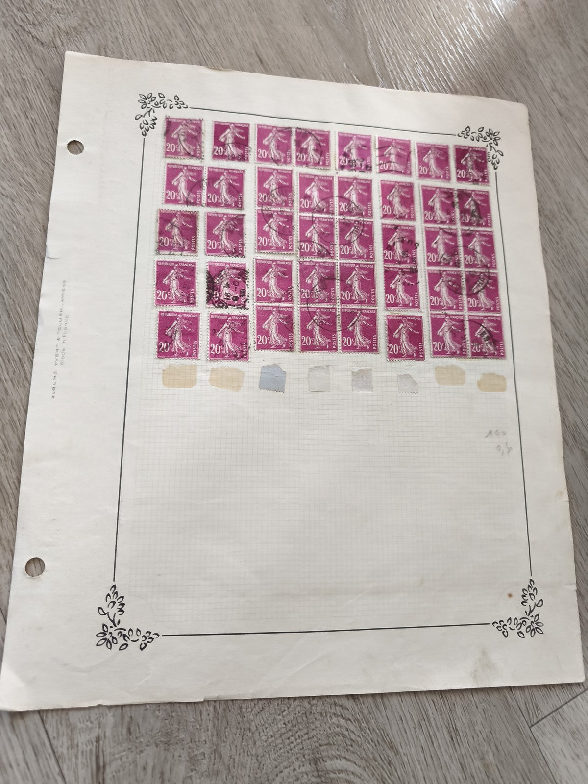 Gros lot timbres anciens Marianne 20c sur planche philatélie étude violet