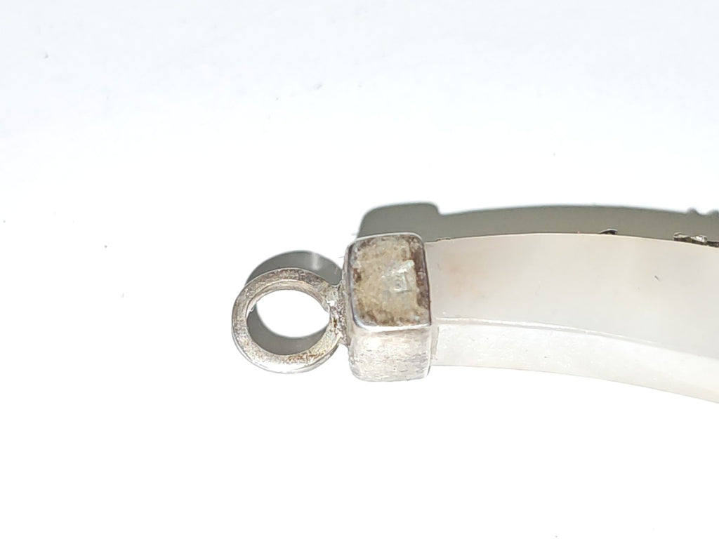 Pendentif vintage ancien en nacre et argent, bijou rétro collection ou cadeau