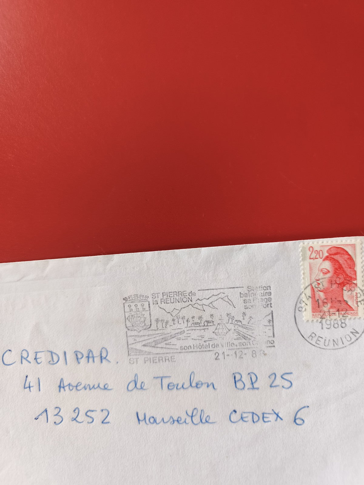 Enveloppe affranchie La Réunion 1988 Marianne 2,20 timbre et cachet postal