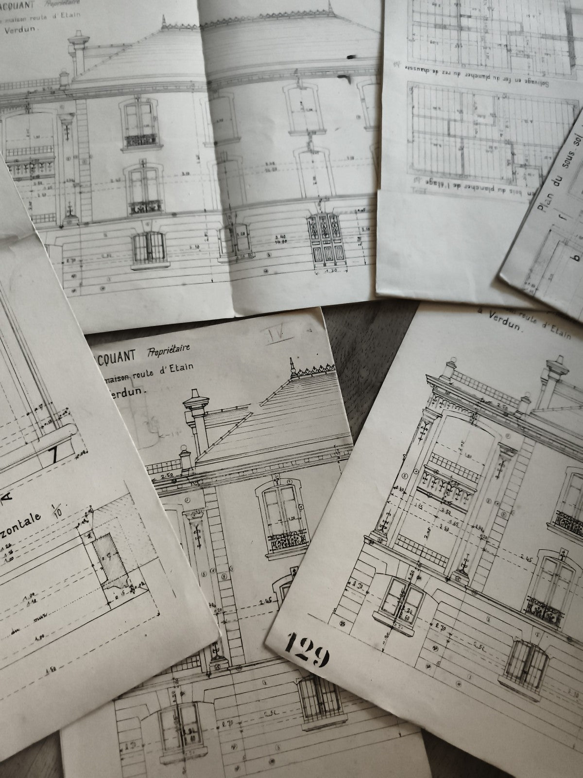 Plans architecte maison XIXe Verdun lot dessins techniques documents