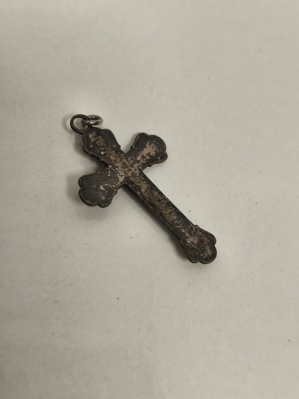 Old Catholic cross pendant Christ INRI vintage enameled religious decor