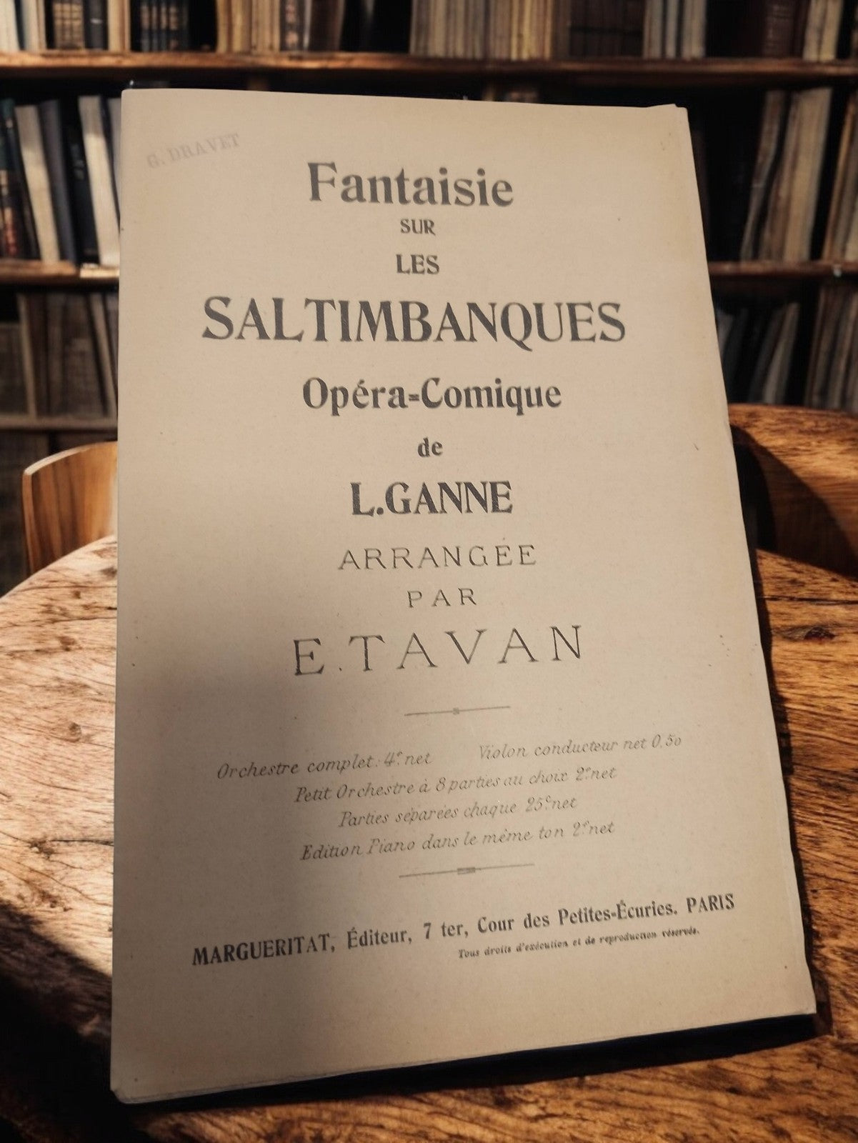 Livret partitions ancien Fantaisie sur les Saltimbanques L. Ganne opéra Margueri
