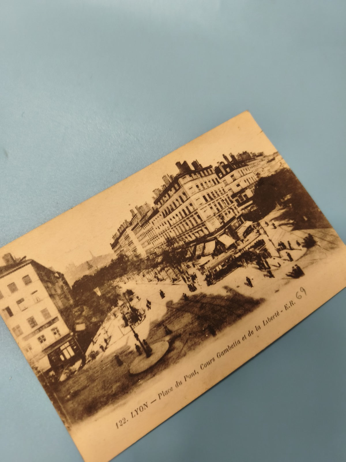 Ancienne carte postale animée Lyon Place du Pont Cours Gambetta vintage (Ref 1)