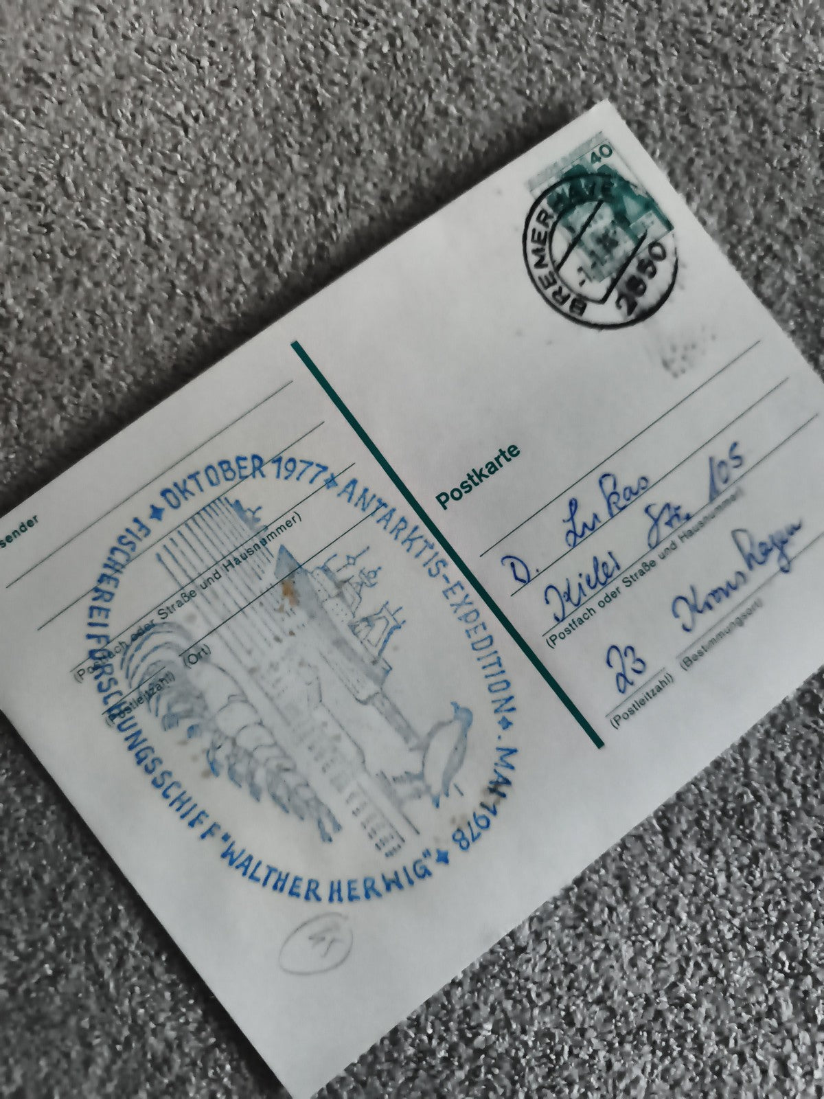 Carte postale expédition Antarctique 1977 cachet Bremen timbre Allemagne philaté
