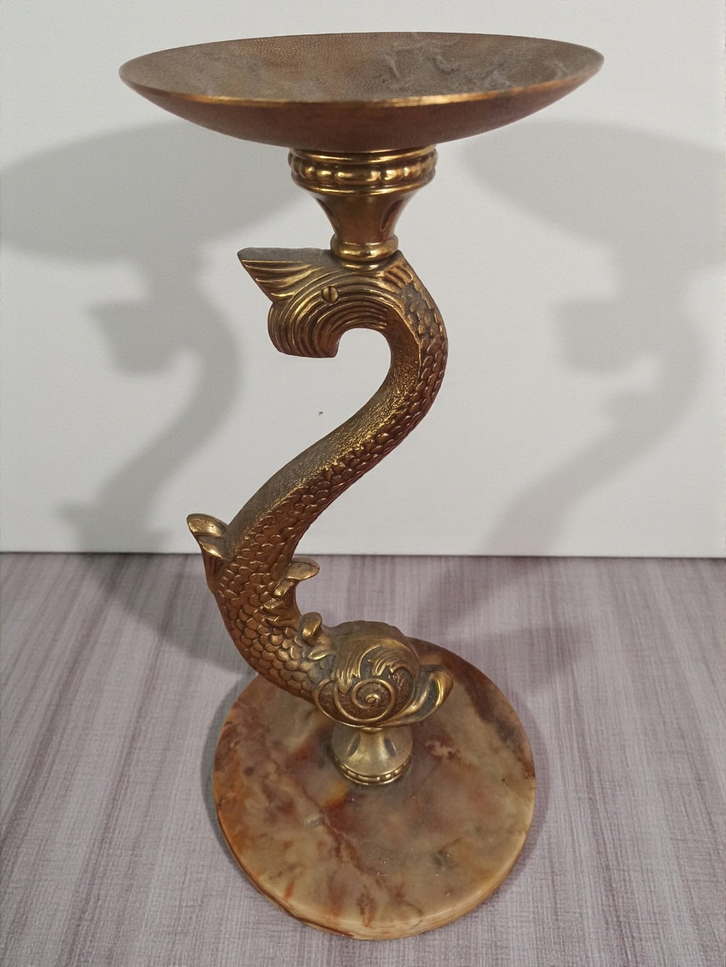 Bougeoir vintage métal doré poisson style provençal milieu XXe déco rétro