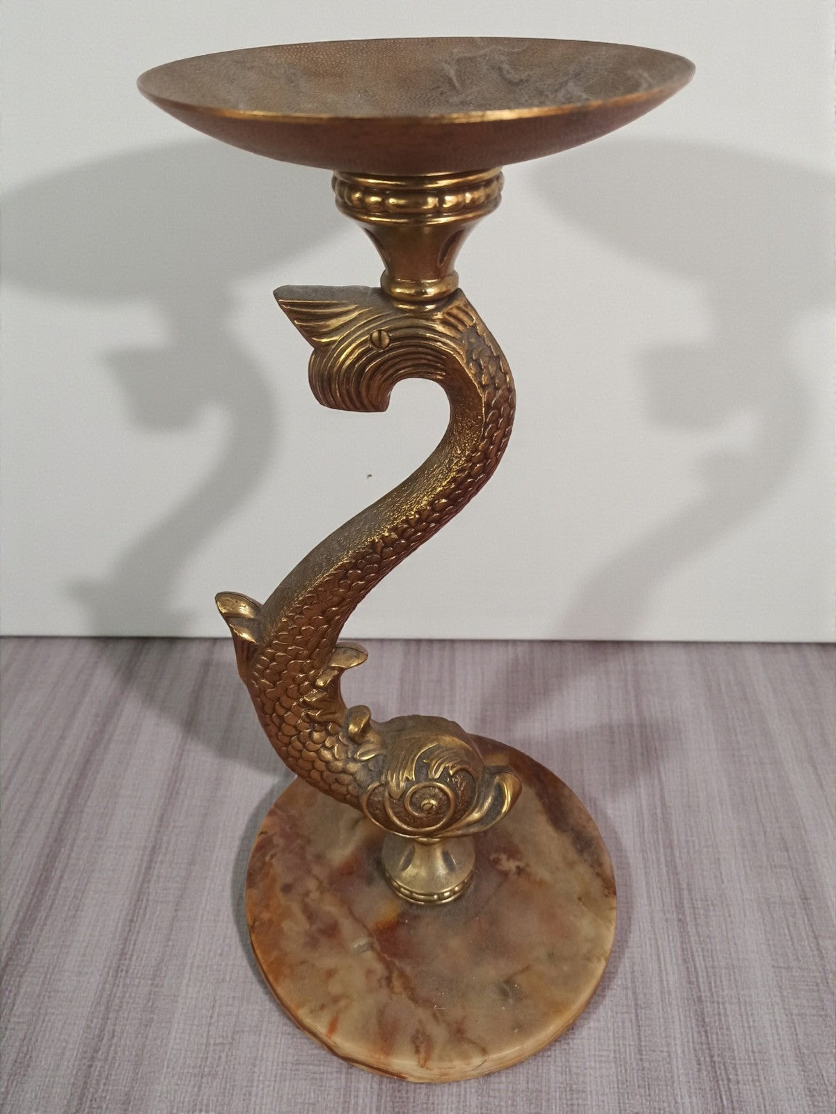Bougeoir vintage métal doré poisson style provençal milieu XXe déco rétro