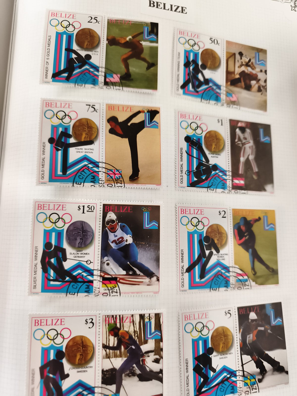** Timbres anciens Belize Jeux Olympiques Sarajevo 1984 sport oblitérés philatél