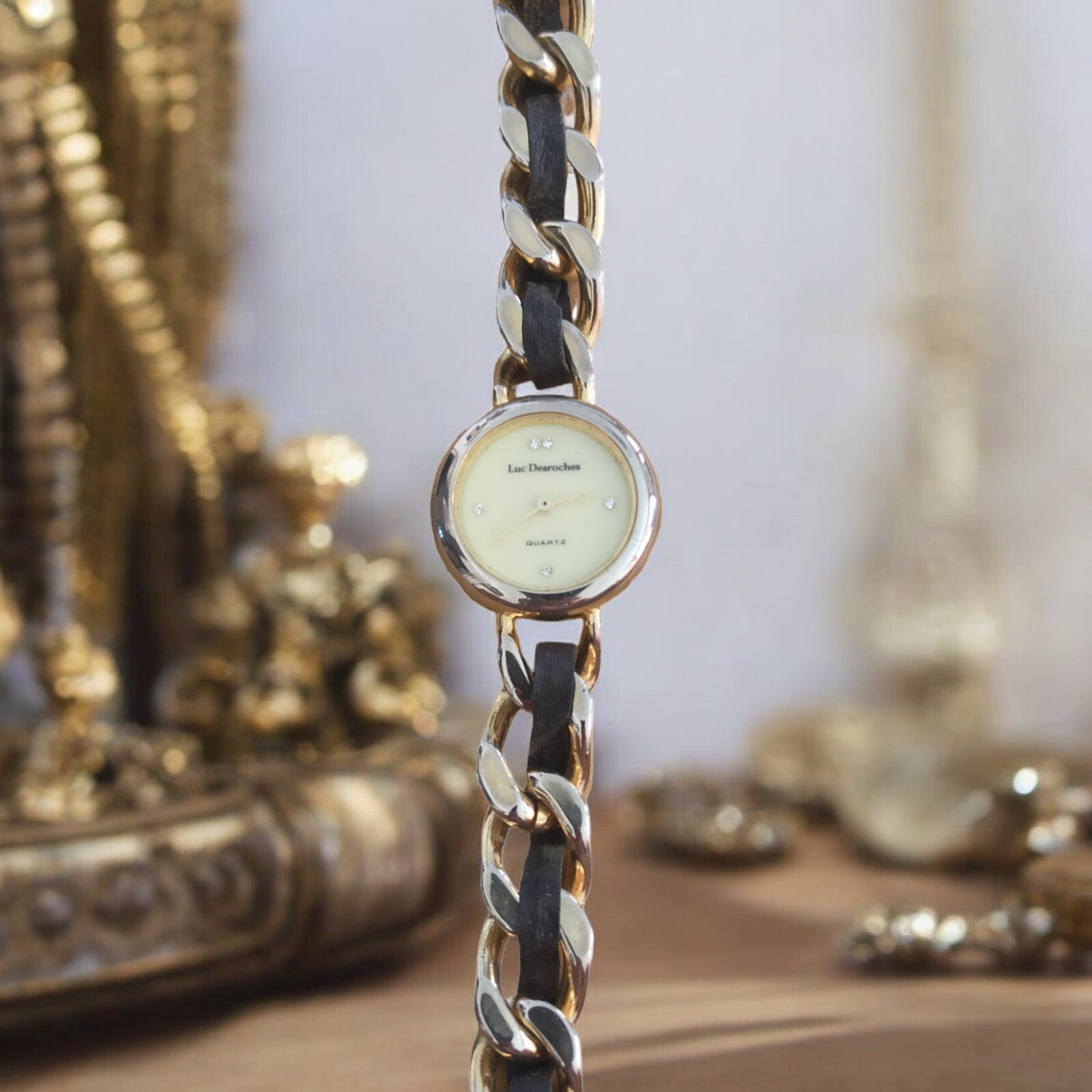 Vintage Damenarmbanduhr Luc Desroches Quarzuhr Bicolor-Kette elegant alt