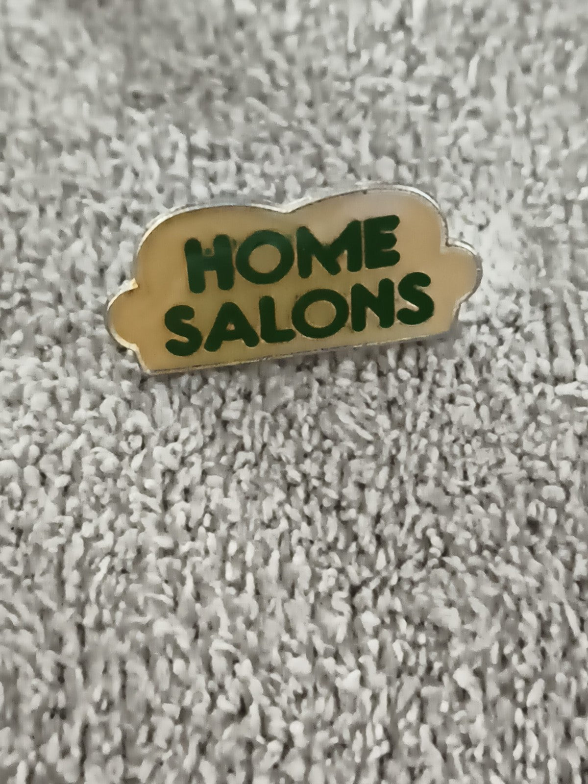Pin's vintage HOME SALONS lettrage vert badge publicitaire (Ref 11)