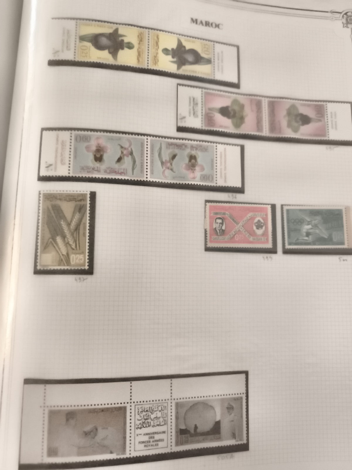 Timbres Maroc neufs xx, séries orchidées, personnalités, thématiques