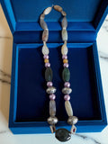 Collier vintage rétro pierres naturelles perles mauves style fantaisie ancien