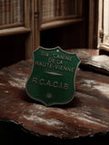 Plaque ancienne métal Sté Canine Haute-Vienne R.C.A.C.I.B. vert rétro déco chien