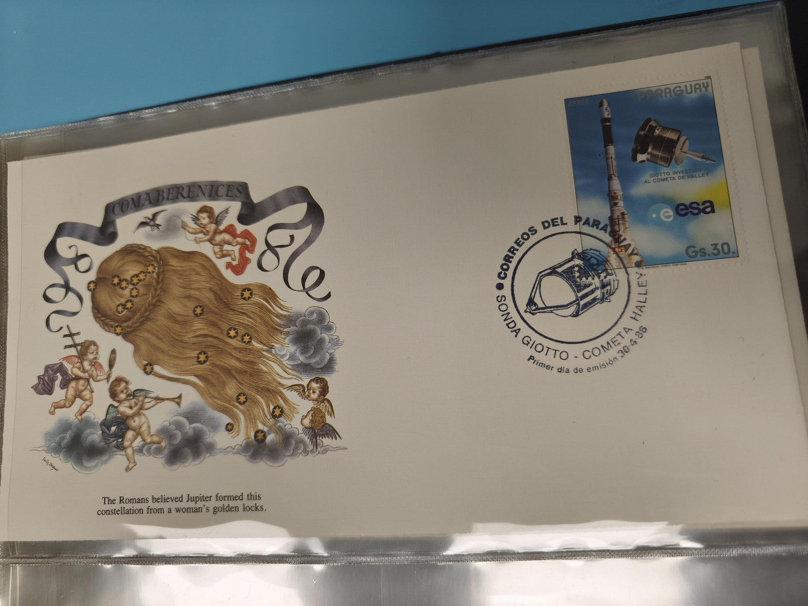 Enveloppe premier jour Paraguay Cometa Halley illustration Coma Berenices FDC