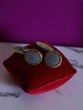 Boutons de manchette vintage dorés motif rayures bleues élégants homme
