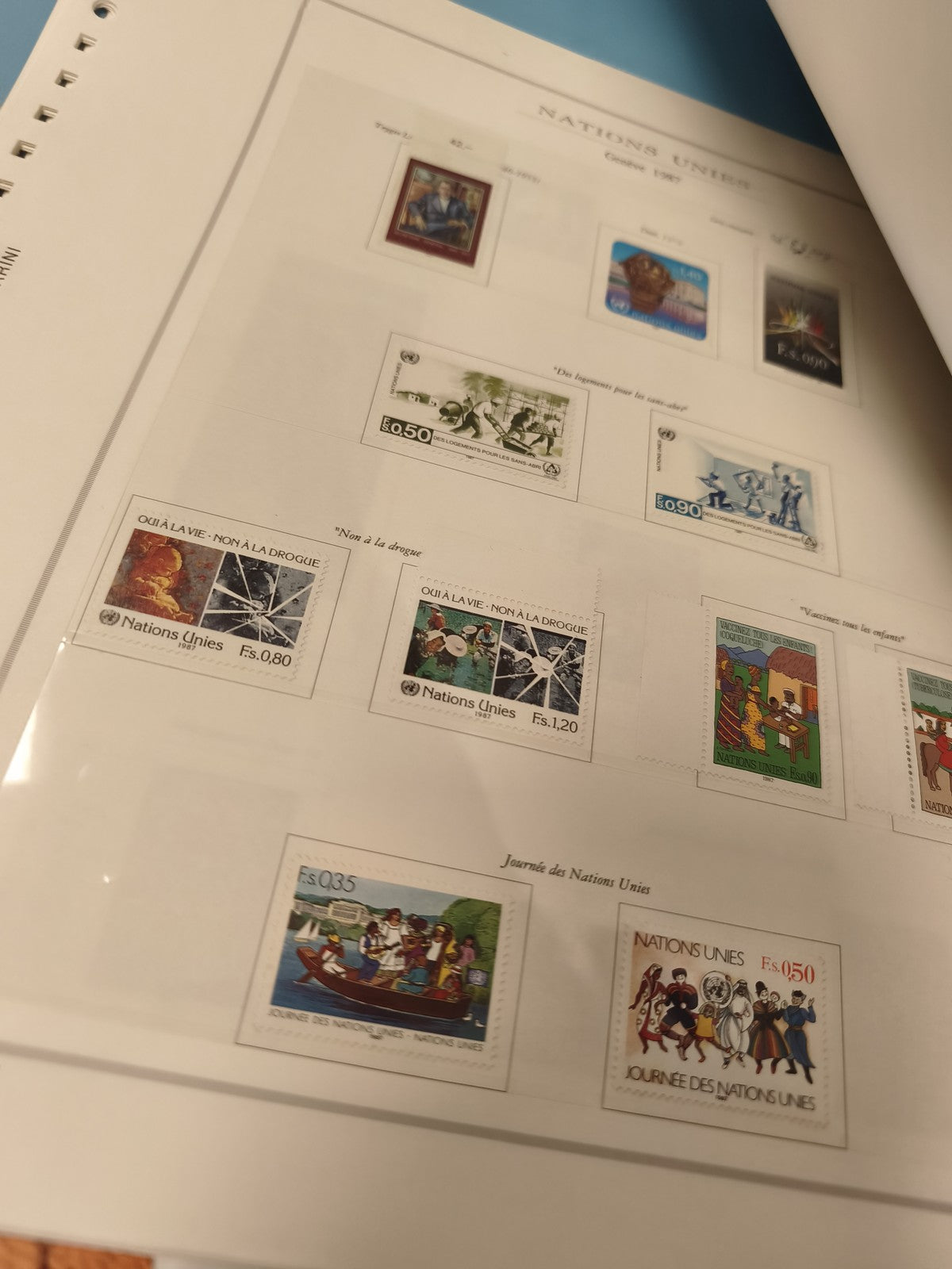 Classeur timbres USA philatélie, album King motif ceinture, Nations Unies Genève