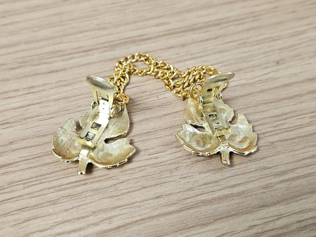 Vintage broche feuille dorée rétro, épingle pull ancien élégante collection