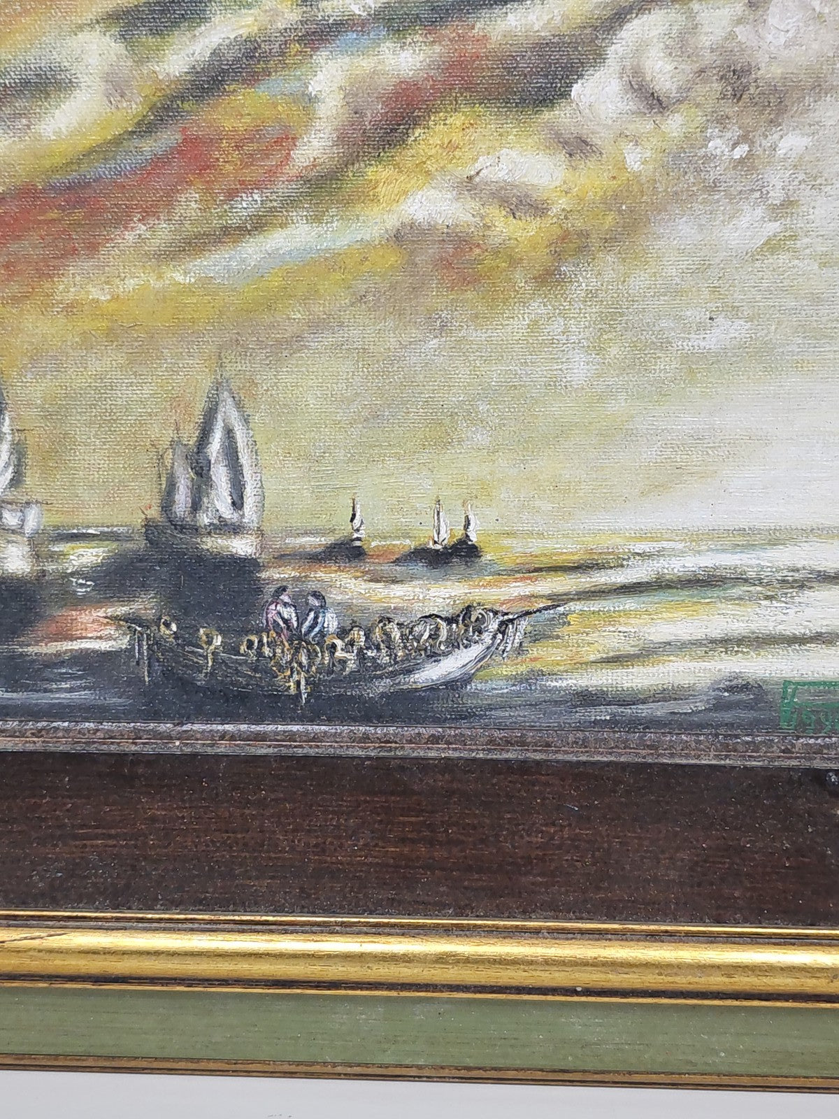 Vintage Segelboot Gemälde signiert 1990 altes Marinebild Retro Deko Sammelstück