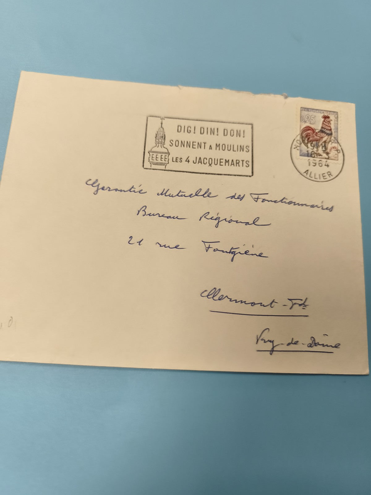 Ancienne enveloppe oblitérée 1964 avec timbre coq France philatélie collection