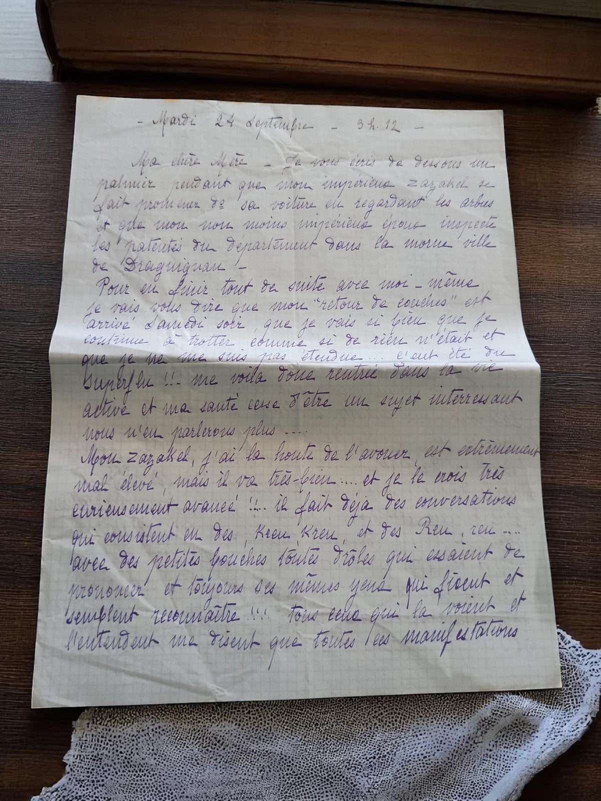 Lettre manuscrite ancienne 1912 – encre violette, témoignage intime époque