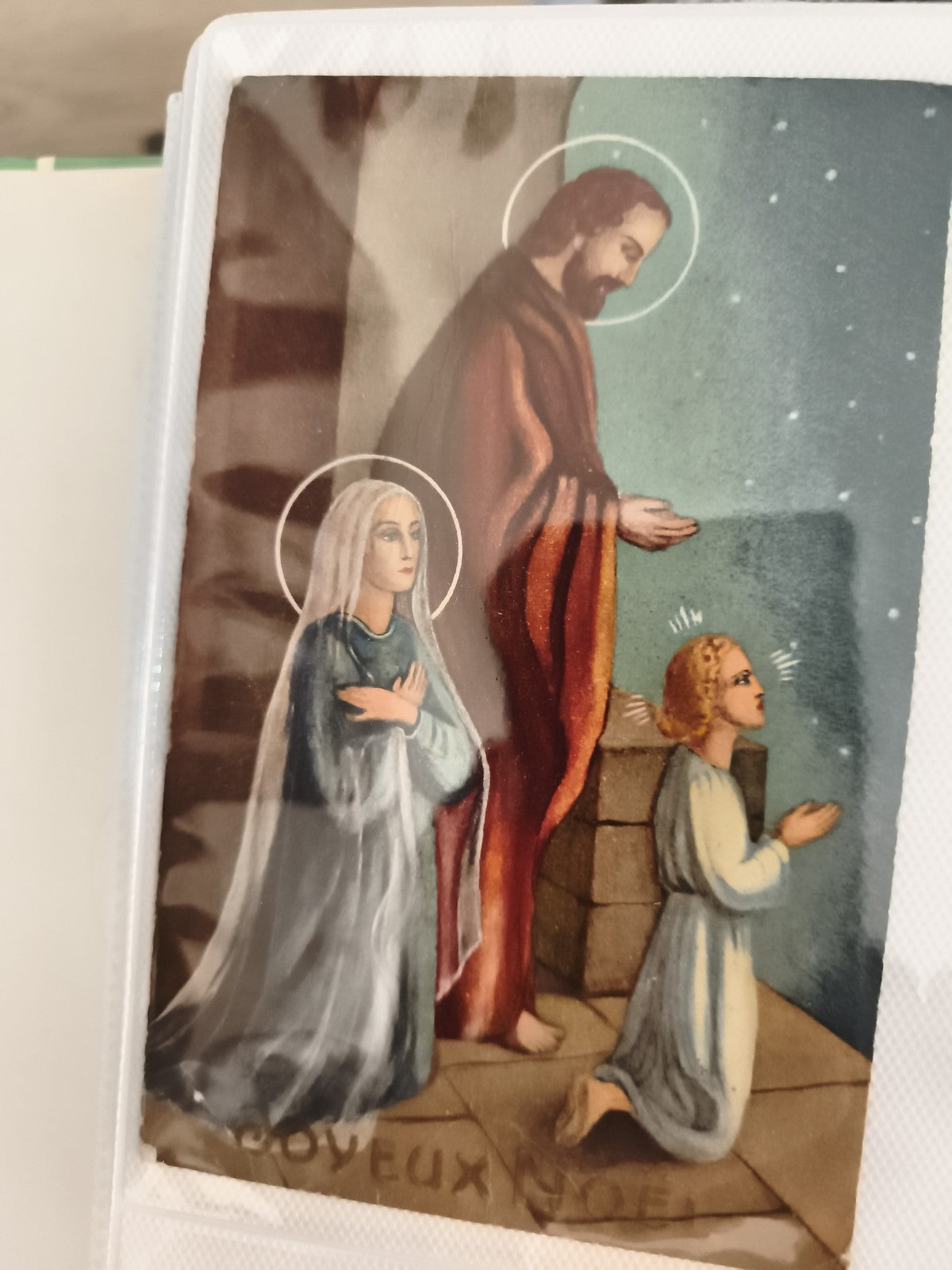 Carte postale ancienne Noël religieux illustrée Vierge Joseph ange, Joyeux Noël