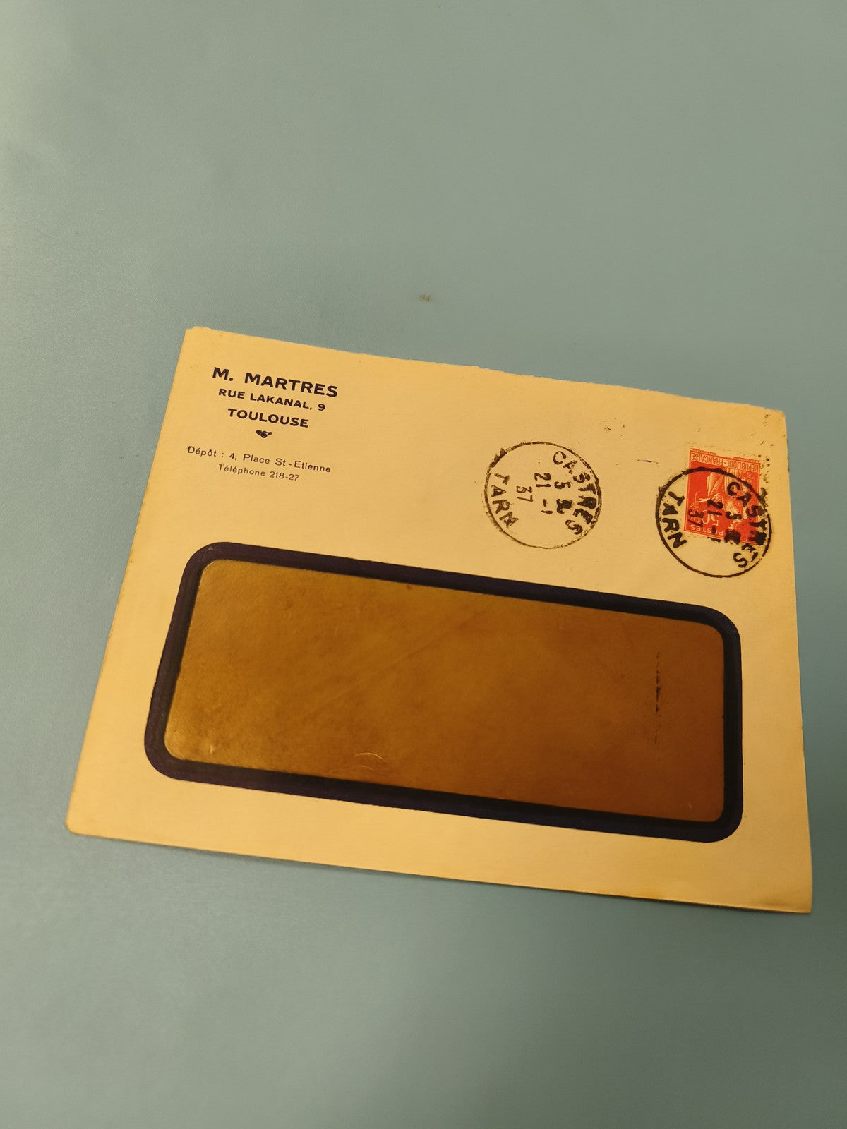 Ancienne enveloppe oblitérée avec timbre France, fenêtre jaune, philatélie