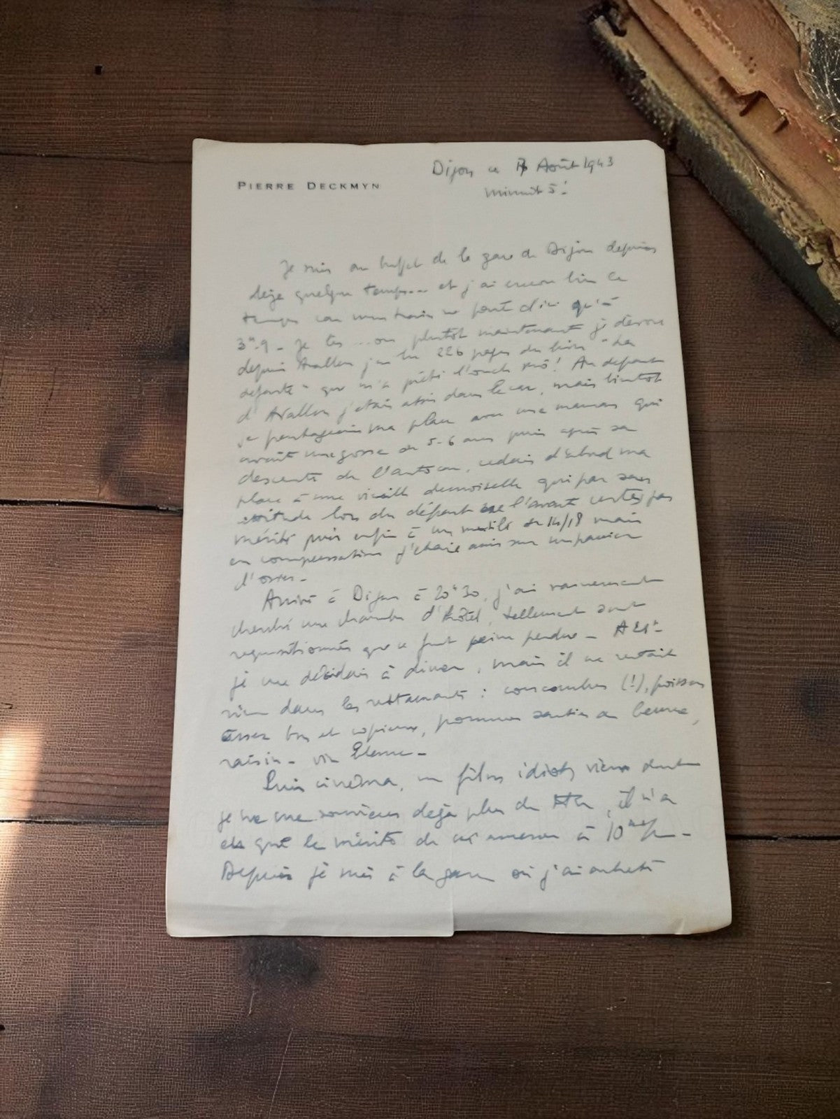 Lettre manuscrite 17 août 1943 témoignage guerre Seconde Guerre Dijon papier à e