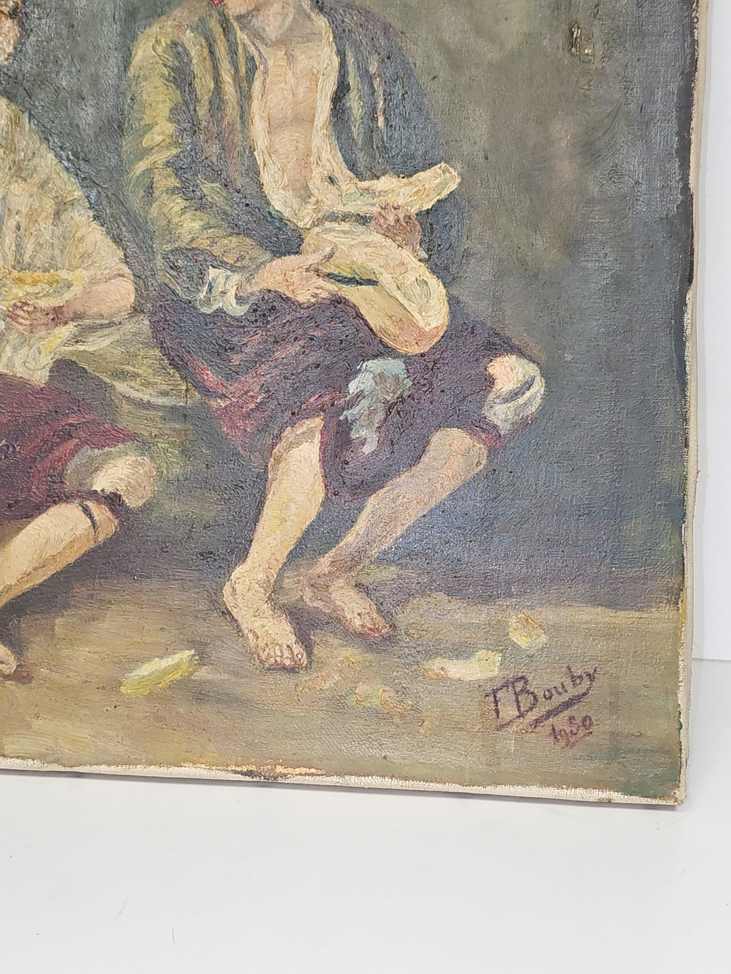 Ancien tableau vintage signé Bouby, peinture sur toile datée 1950, art rétro