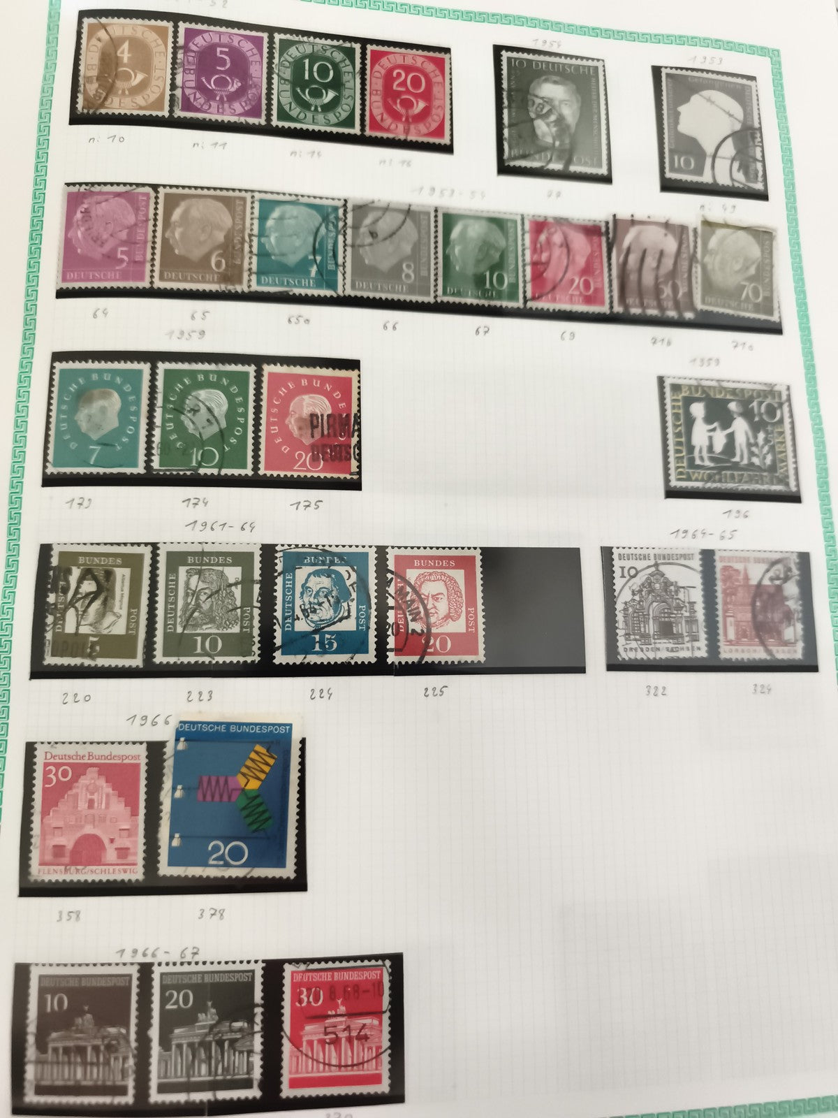 Timbres Allemagne Deutsche Bundespost oblitérés couleurs variées philatélie
