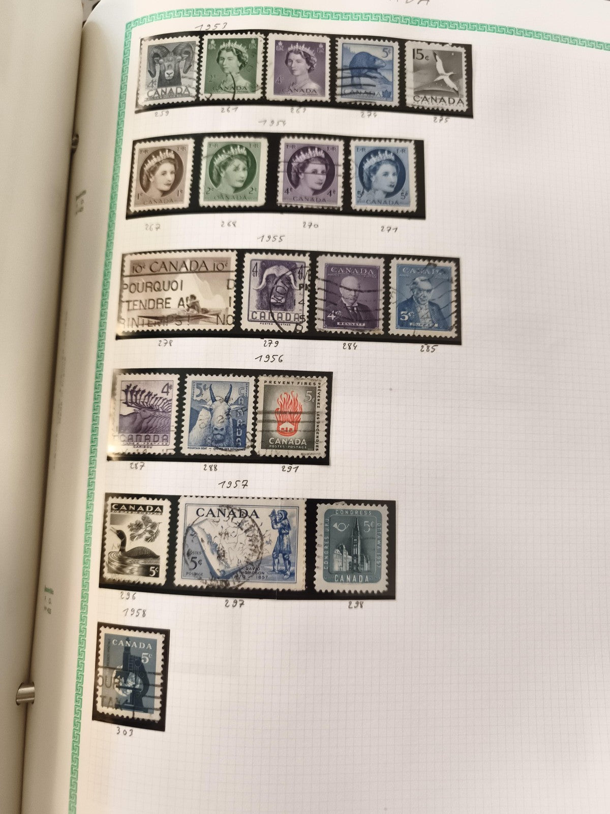 Timbres Canada 1950s lot 17 oblitérés portraits faune architecture philatélie