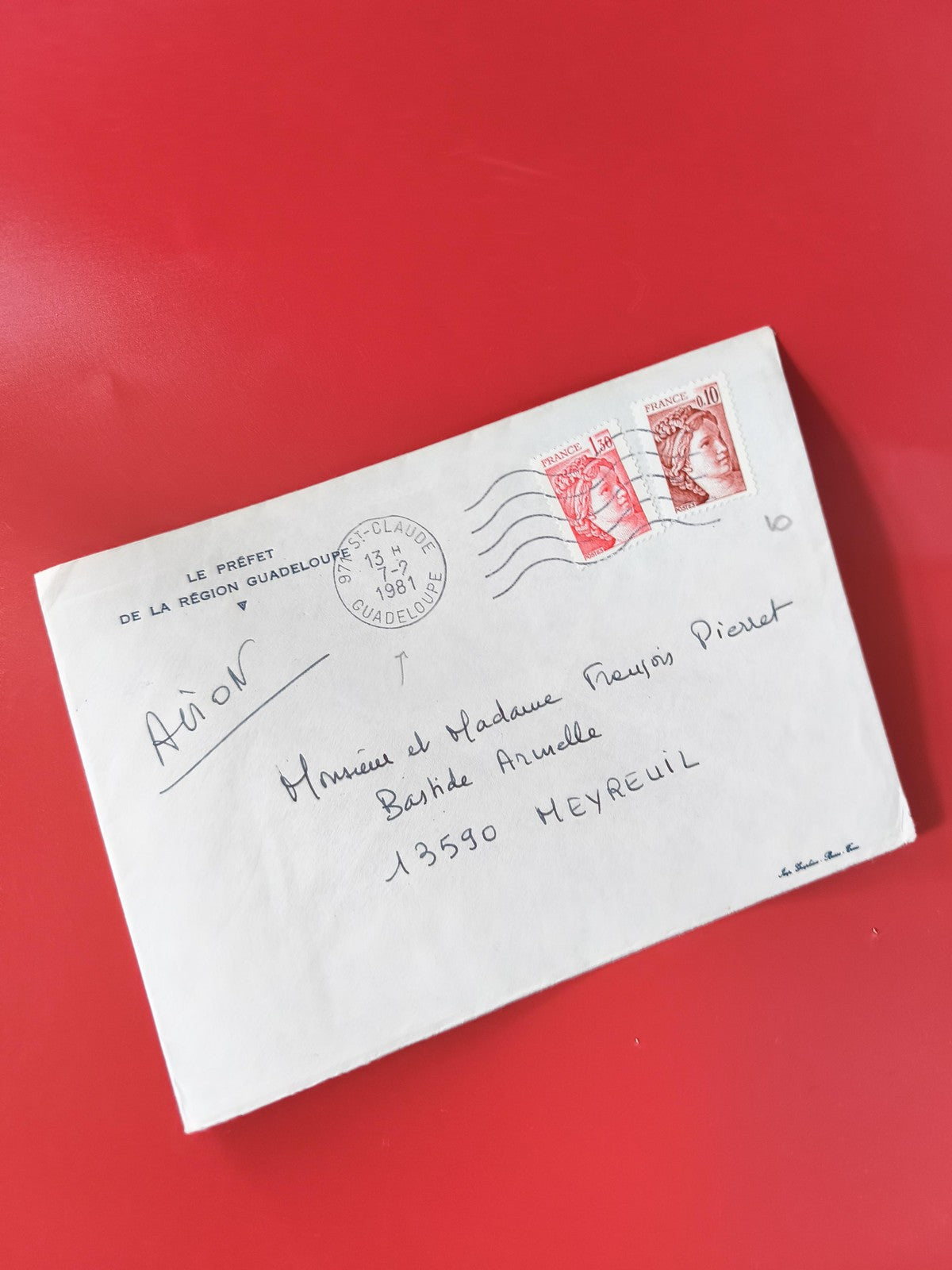 Enveloppe philatélie affranchie France timbres Marianne 1987 Guadeloupe avion