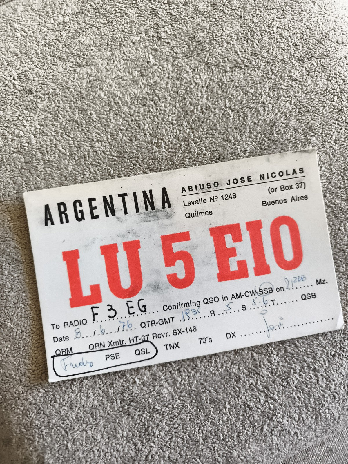 Carte QSL radio ancienne LU5EIO Argentine années 70 Buenos Aires vintage