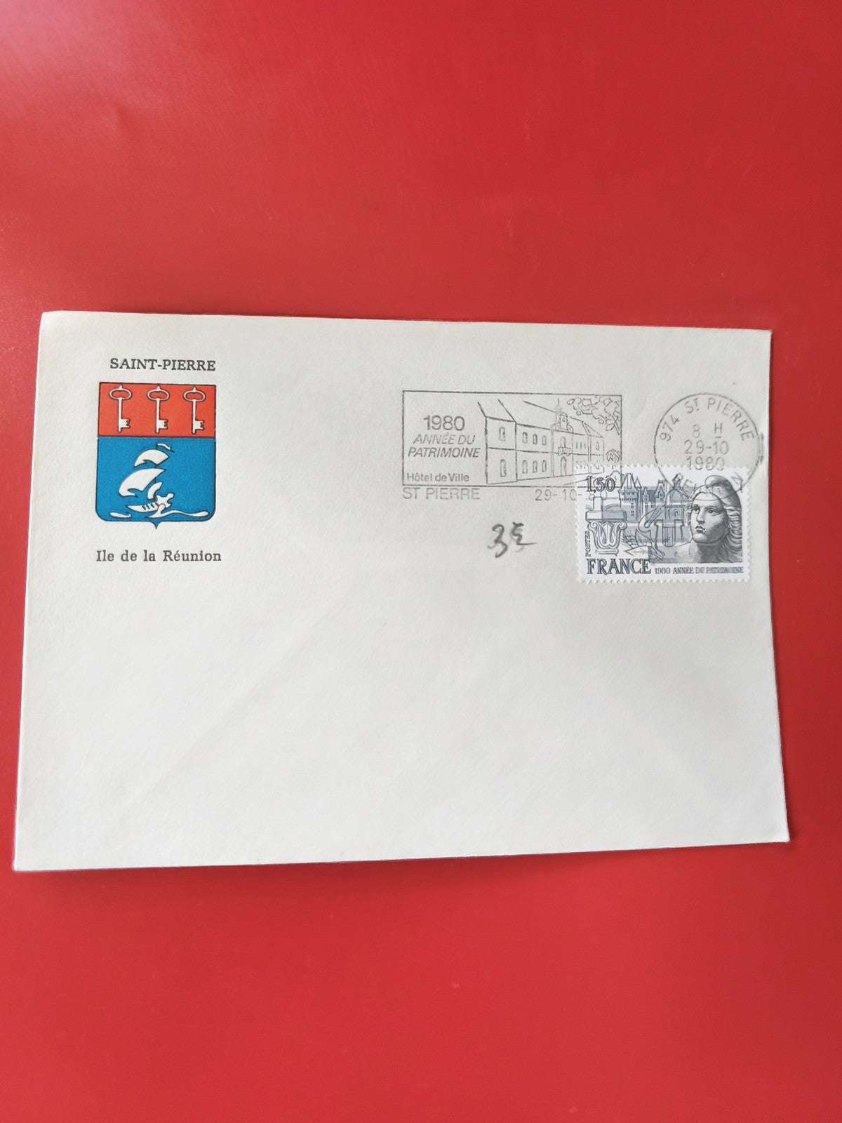 Enveloppe philatélie St Pierre Ile de la Réunion 1980 cachet patrimoine