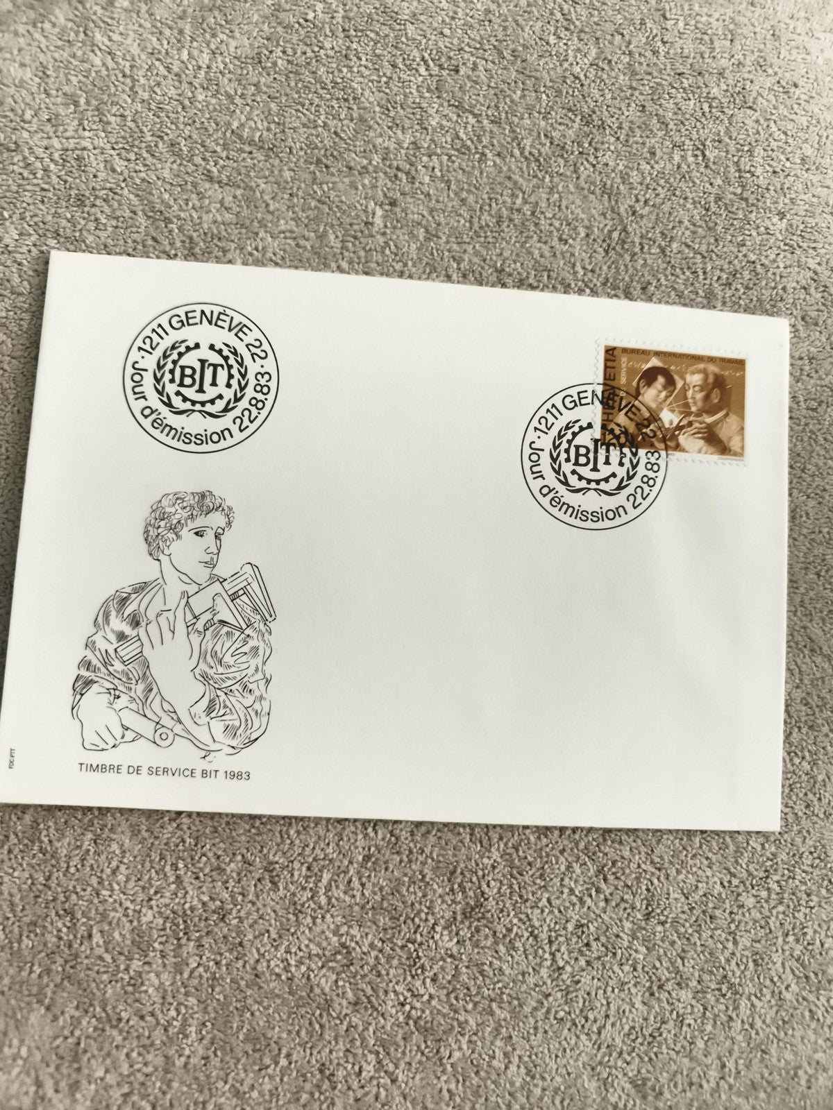 Lettre premier jour BIT Genève 1983 timbre service ONU philatélie