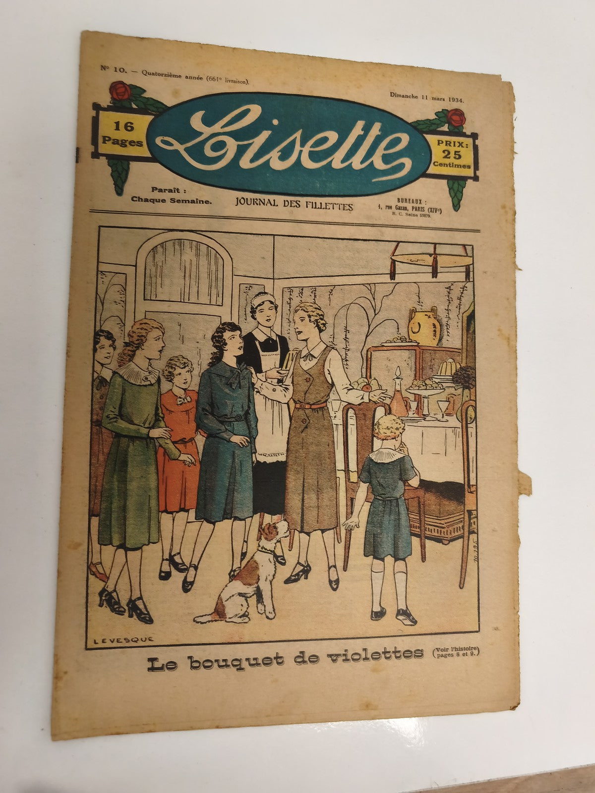 Ancien journal Lisette 1934, Journal des fillettes, couverture illustrée, vintag
