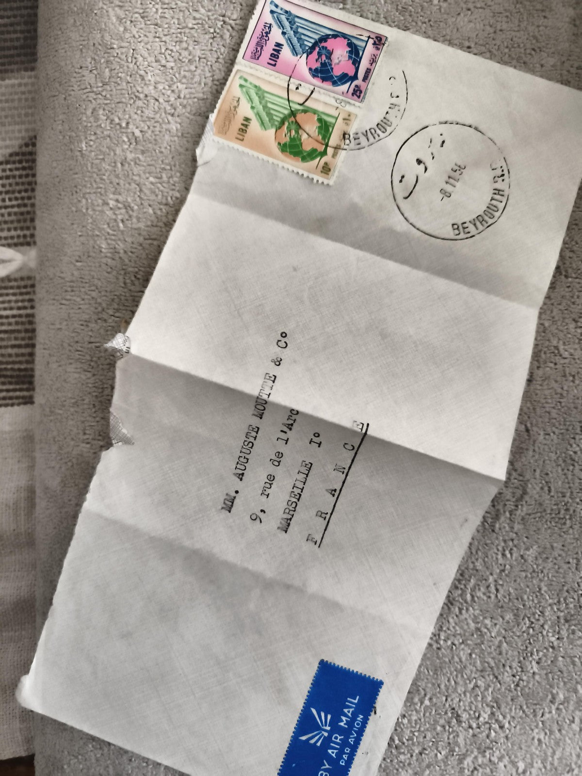 Lettre aérienne Liban vers France, 3 timbres BEYROUTH, Air Mail, philatélie