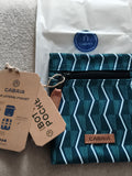 Pochette latérale Cabaia motif géométrique bleu vert neuve 15 cm zip