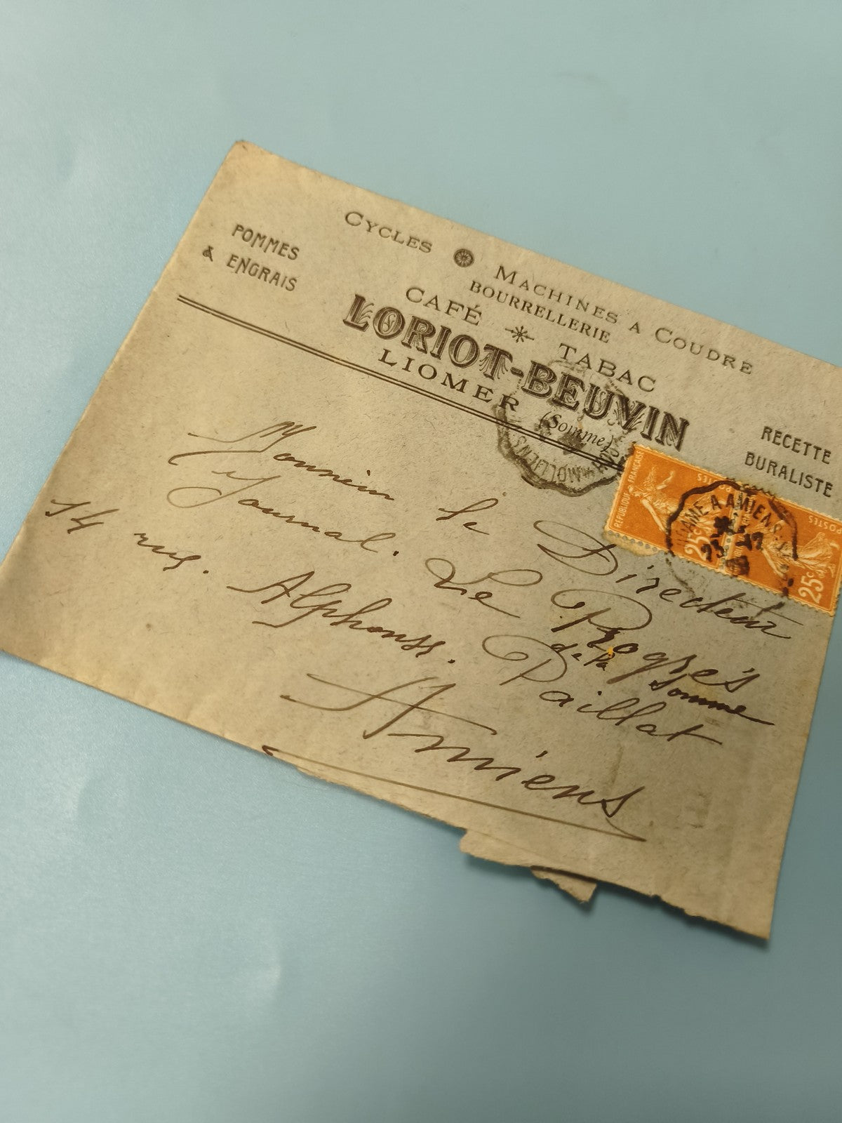 Ancienne enveloppe timbrée Loriot-Beuvin Amiens oblitérée philatélie collection