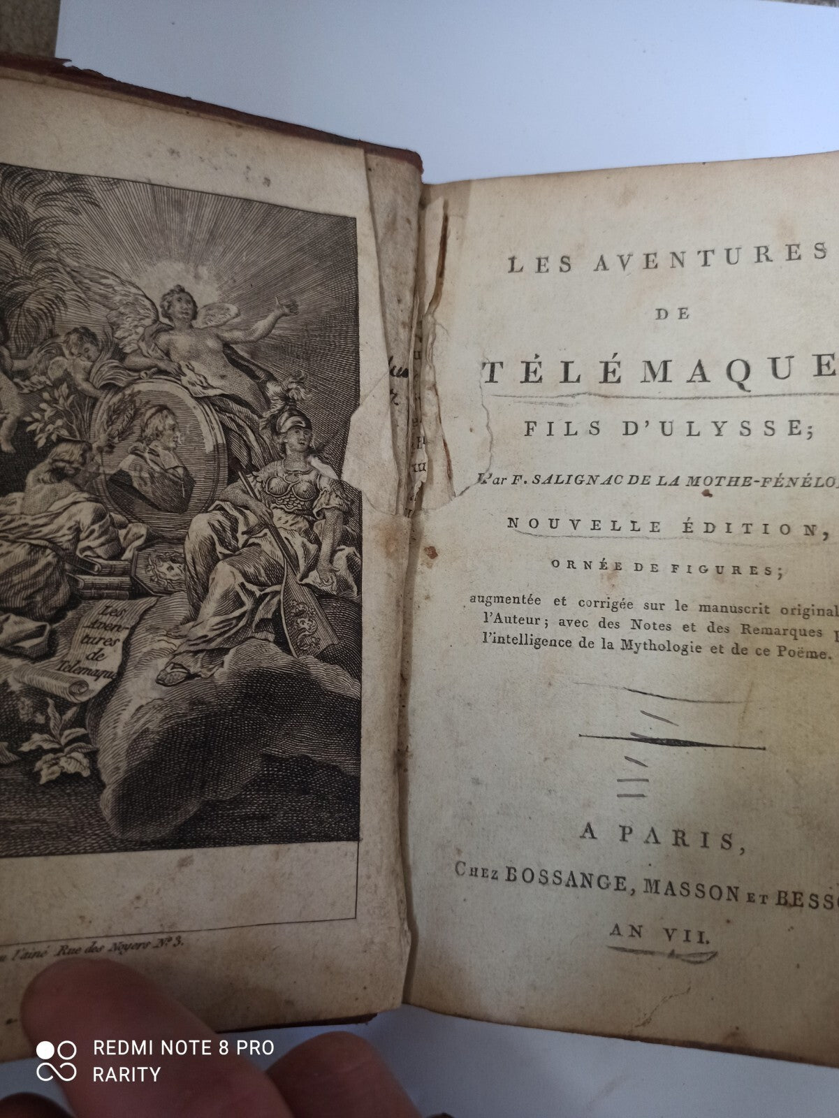 Livre relié 1799 Édition originale Les Aventures de Télémaque cuir