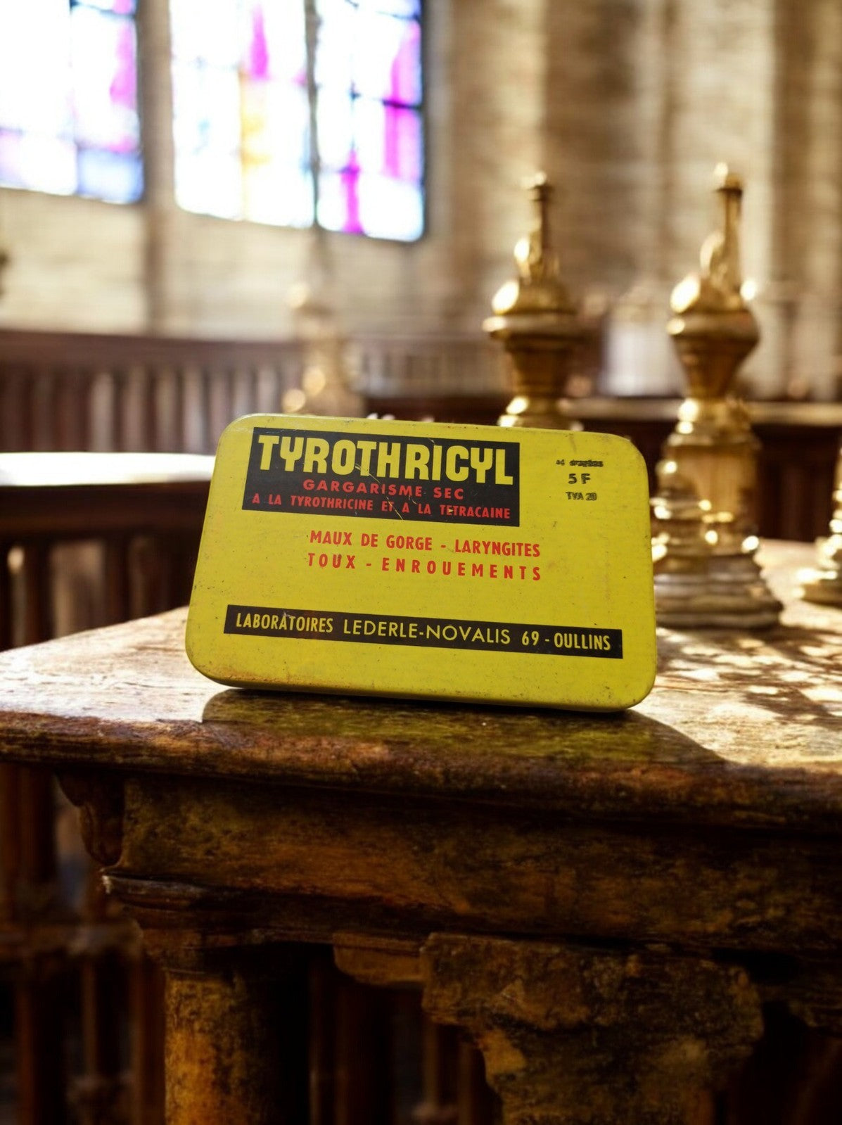 Boîte ancienne Tyrothricyl jaune publicitaire Laboratoires Lederle Oullins vinta