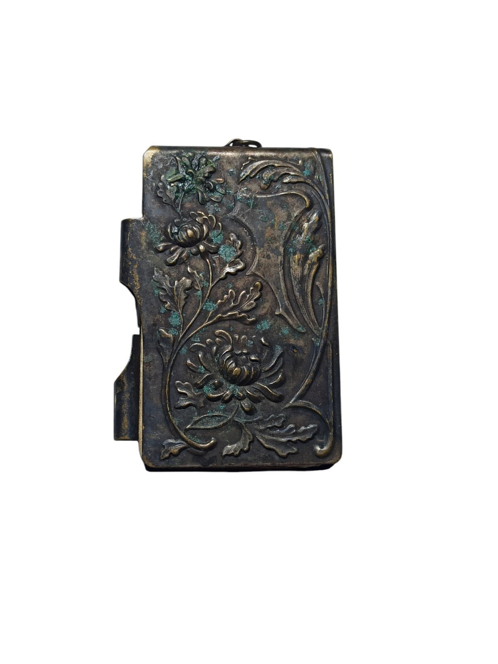 Ancien carnet métal gravé Art Nouveau 1920/30, motif floral, rare vintage
