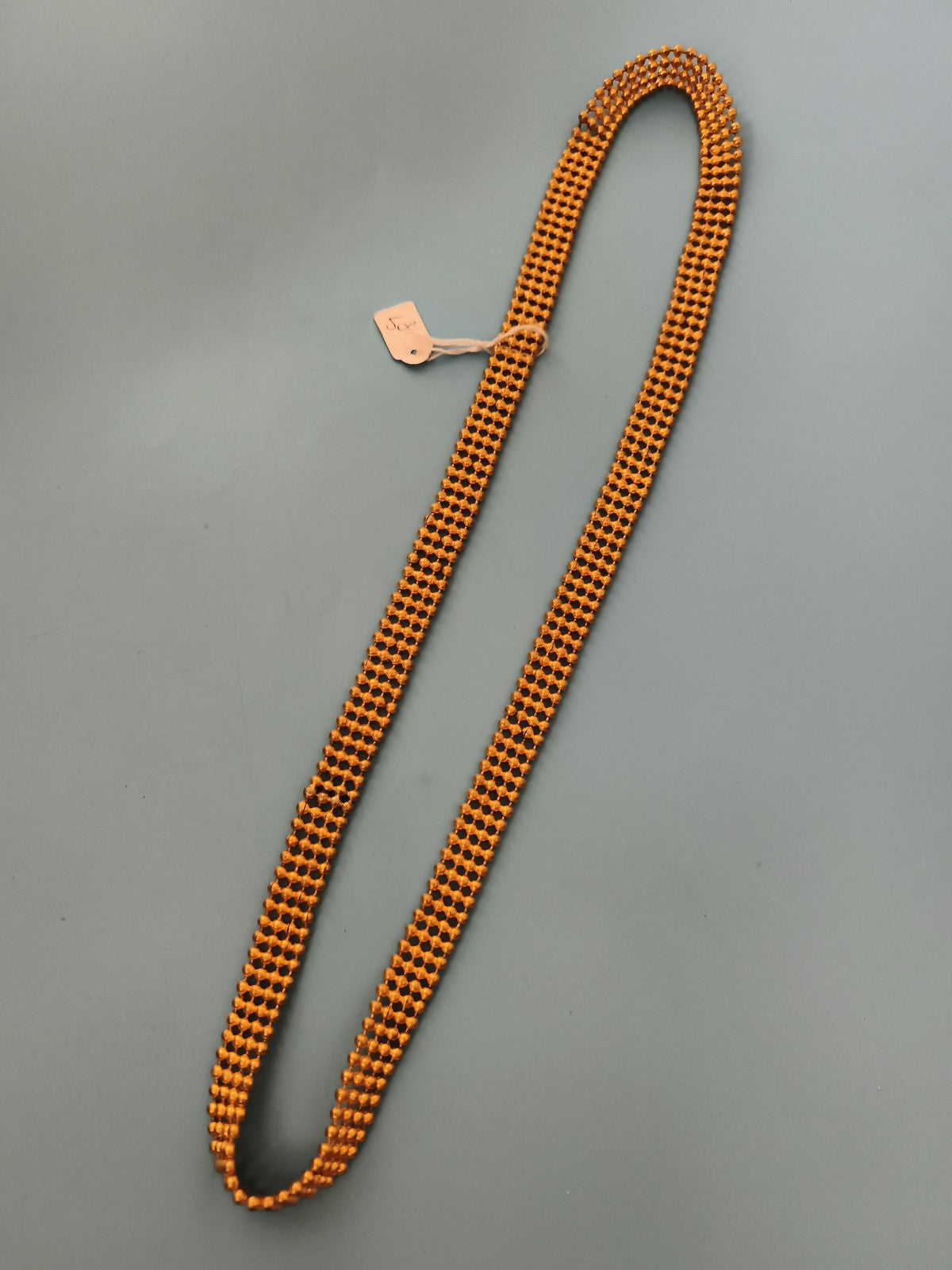 Collier ancien tressé perles orange noir, bijou vintage ou ceinture décorative