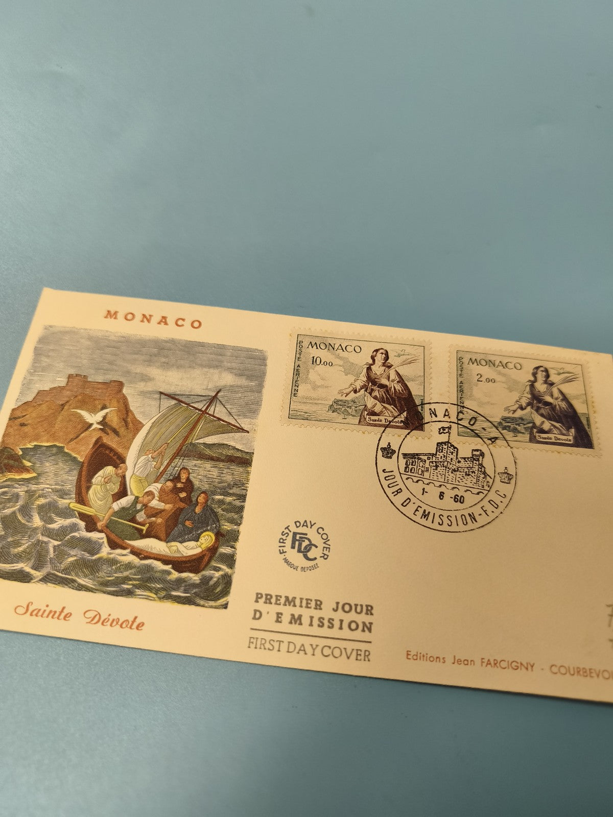 Enveloppe FDC Monaco Sainte Dévote timbres 1er jour d?émission illustrée