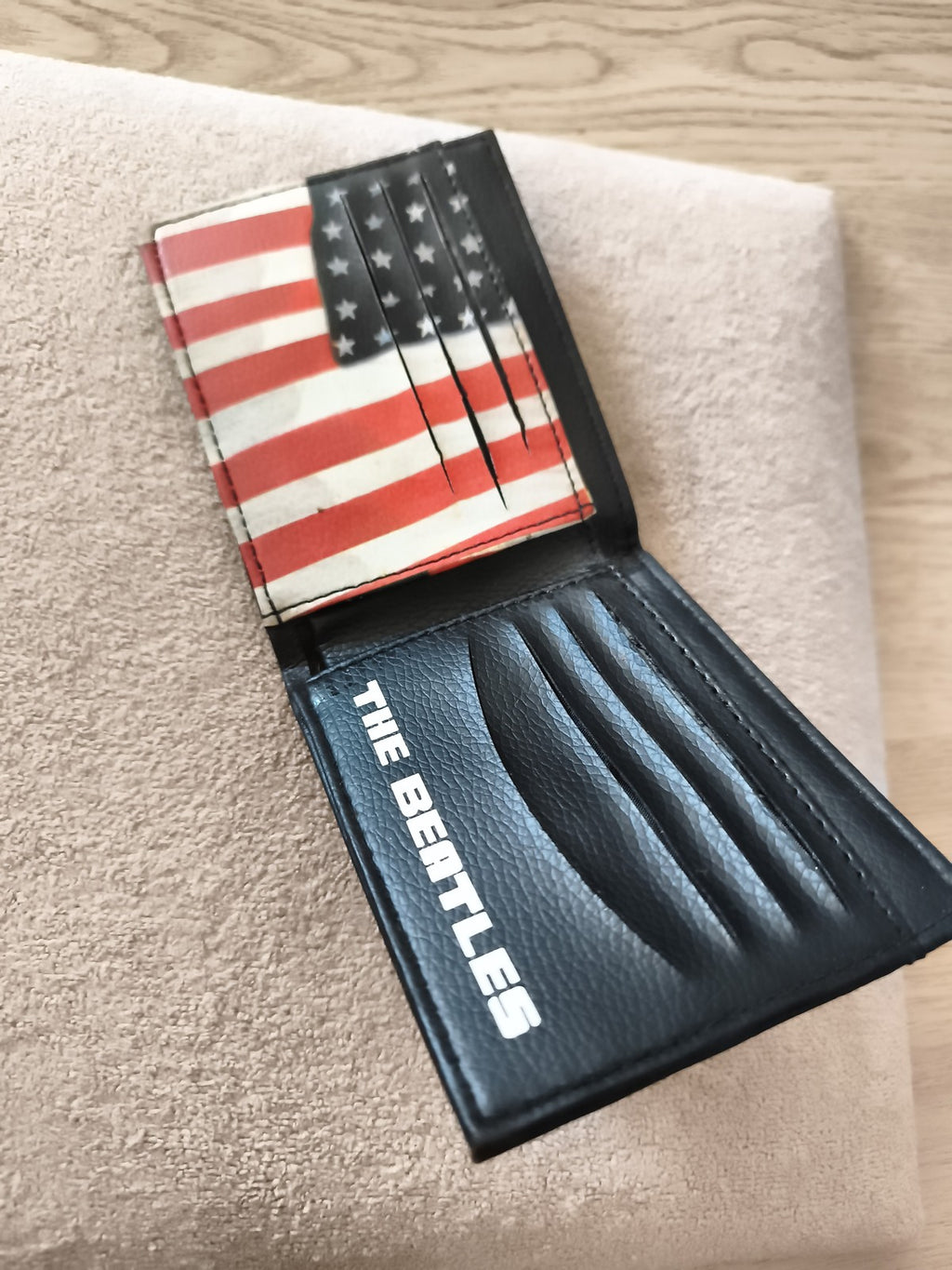 Portefeuille Beatles cuir imprimé USA drapeau, wallet pop rock
