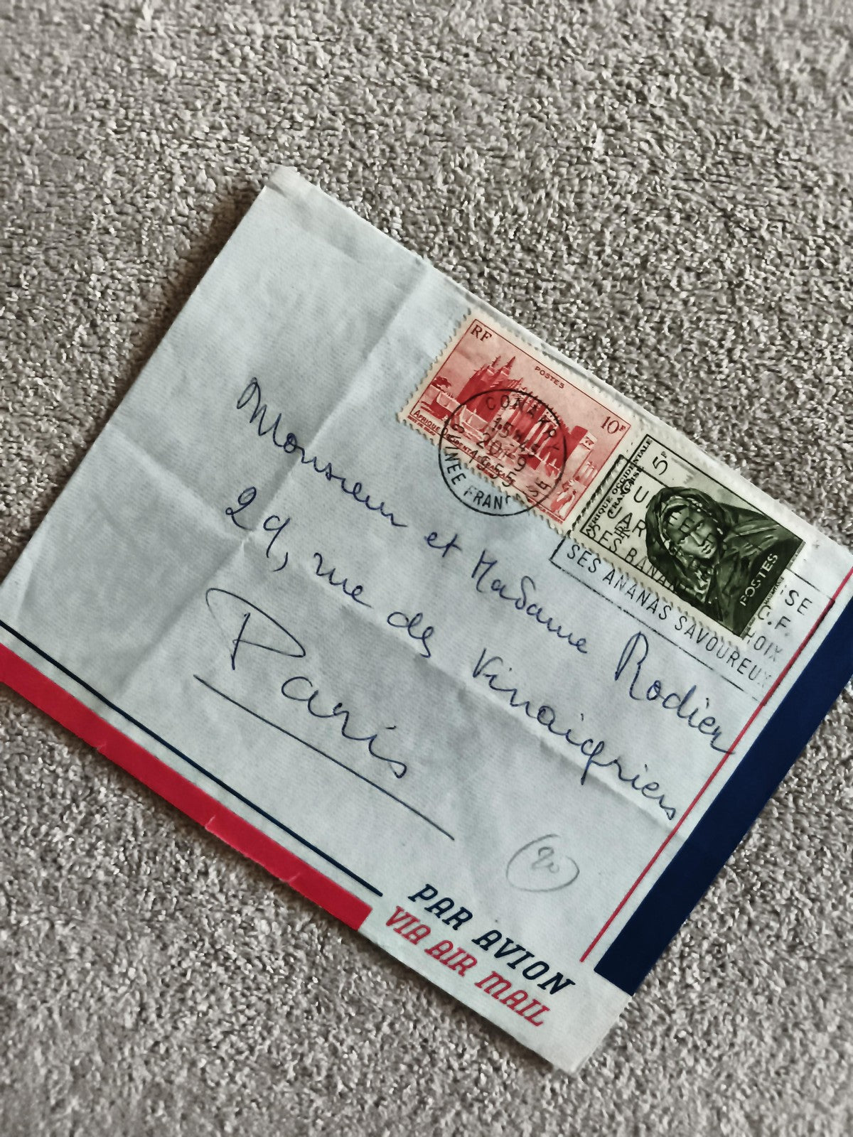 Lettre affranchie France timbres 1953 Par Avion Paris philatélie