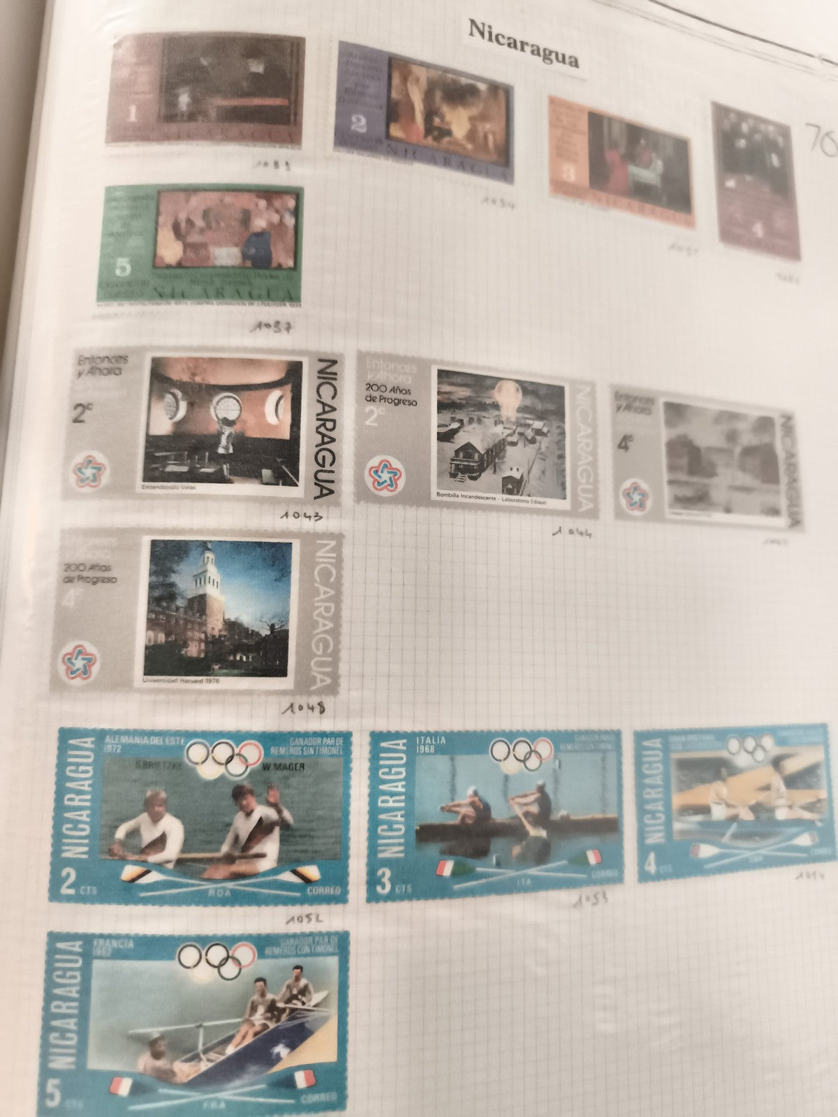 Timbres anciens Nicaragua thématiques Jeux Olympiques, architecture, histoire