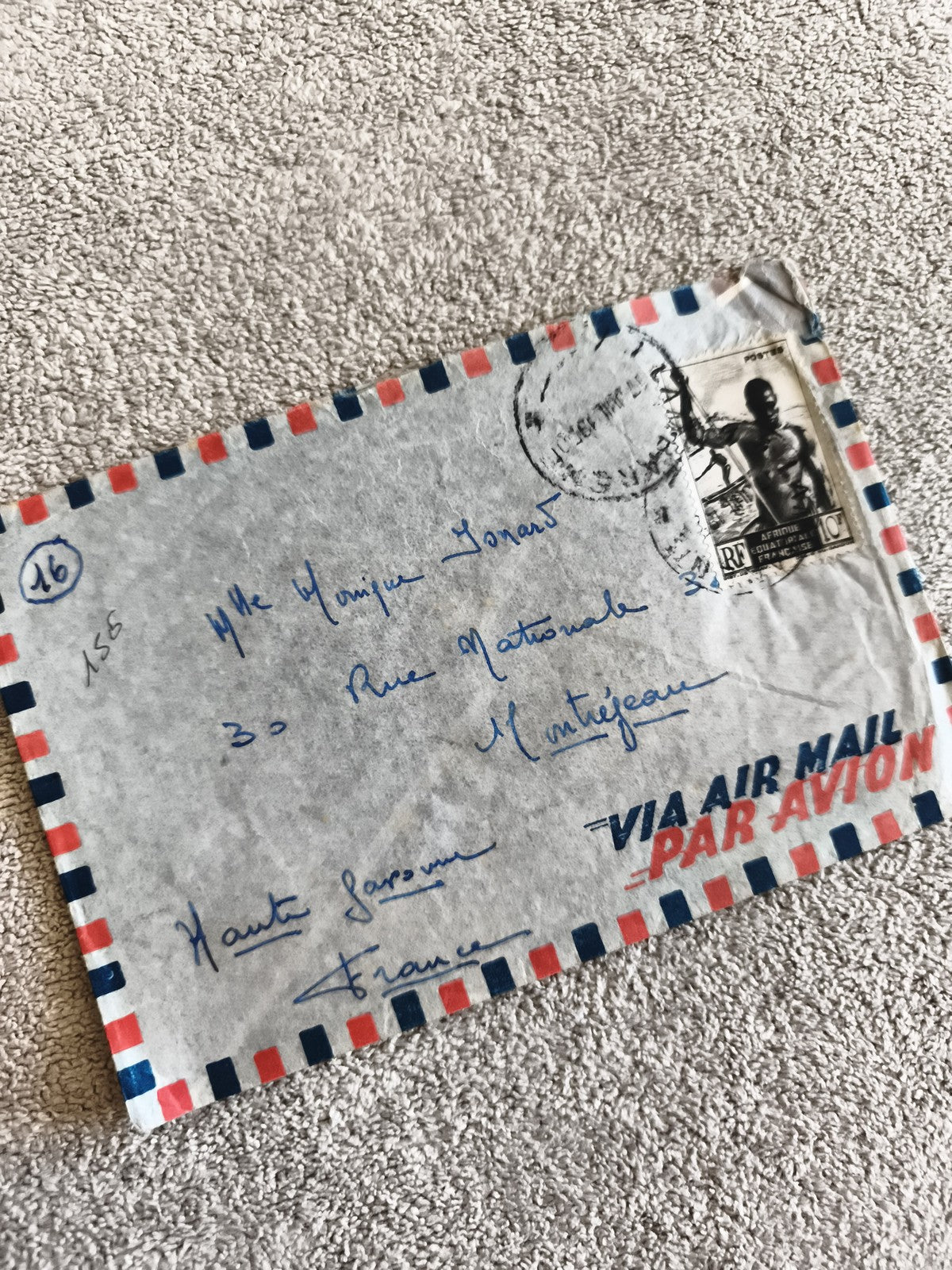 Lettre avion affranchie RF Afrique Occidentale timbre 10c airmail France philaté