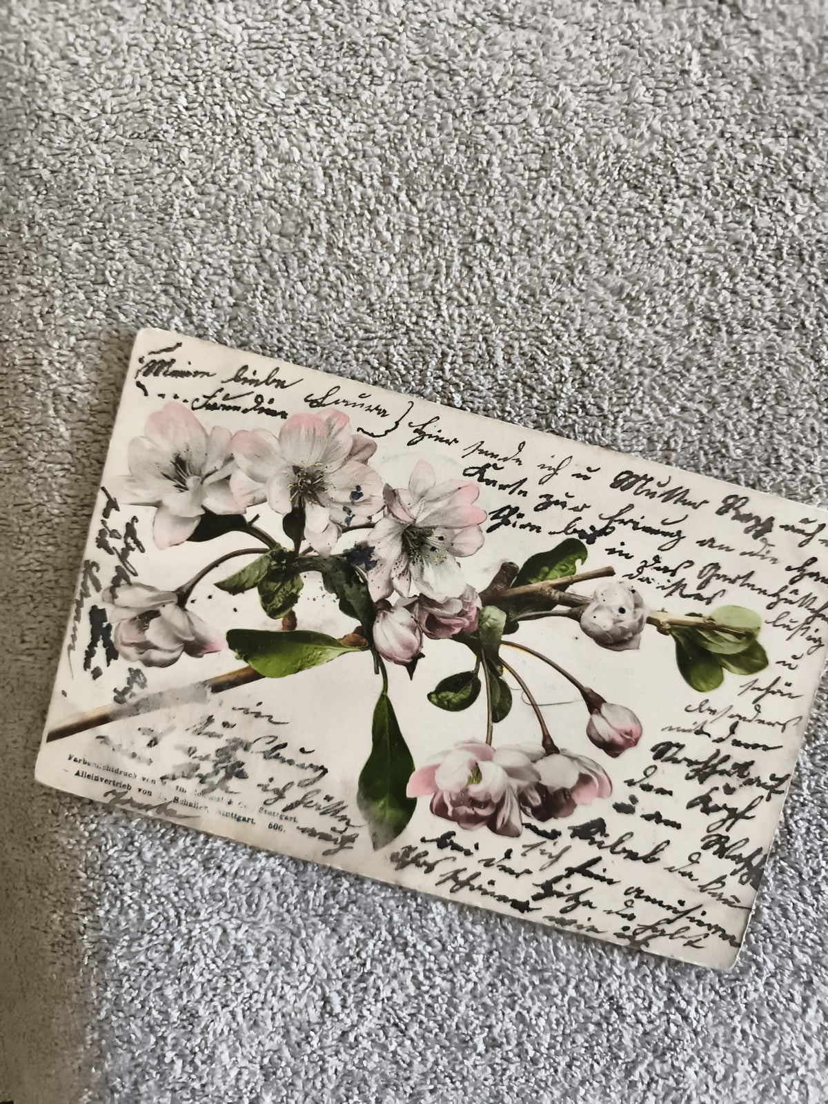 Carte postale illustrée fleurie manuscrite CPA décor floral ancien